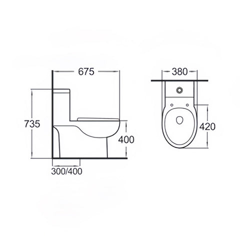 26.6" x 15" Siphonic One Piece Toilet Toilet in White