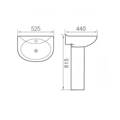 525mm 1 Tap Hole Basin With Full Pedestal