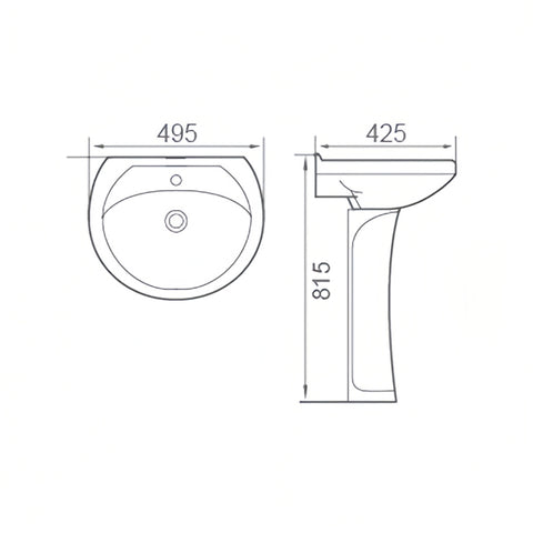 495mm 1 Tap Hole Basin With Full Pedestal