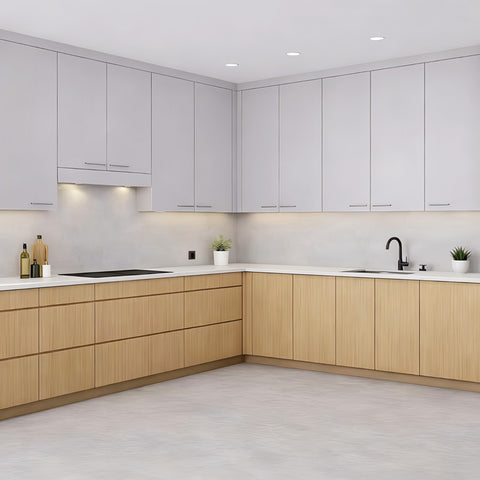 Matte White & Natural Oak Kitchen – Modern Warmth Meets Timeless Style