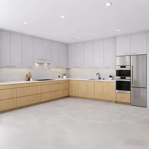 Matte White & Natural Oak Kitchen – Modern Warmth Meets Timeless Style