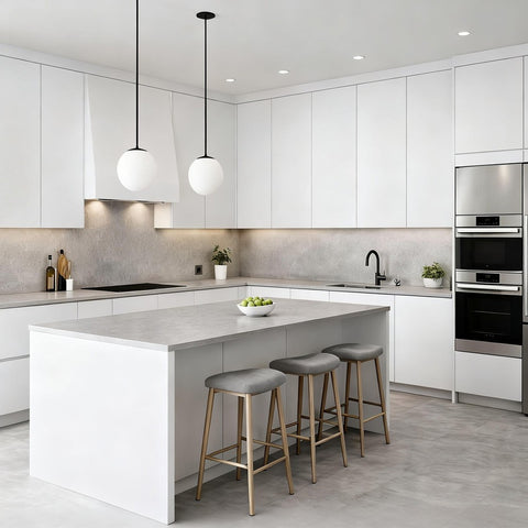 Matte White Frameless Euro-Style Kitchen Cabinets