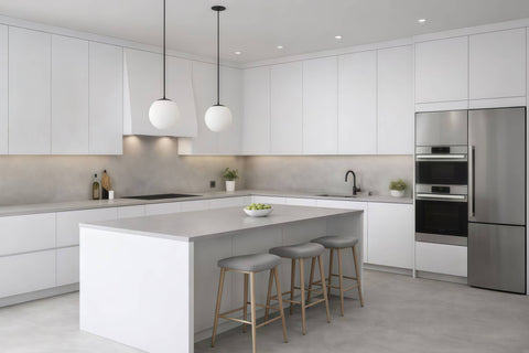 Matte White Frameless Euro-Style Kitchen Cabinets