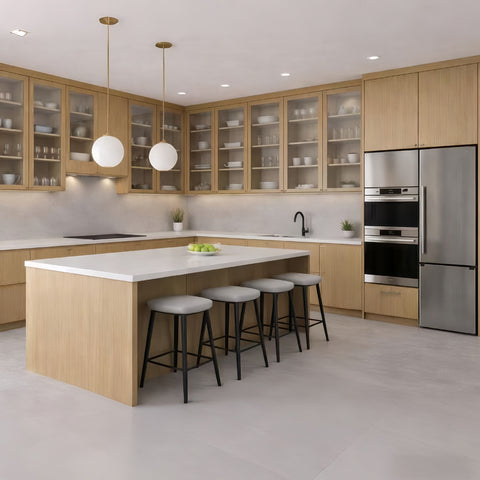 Natural Oak Frameless Euro-Style Kitchen Cabinets