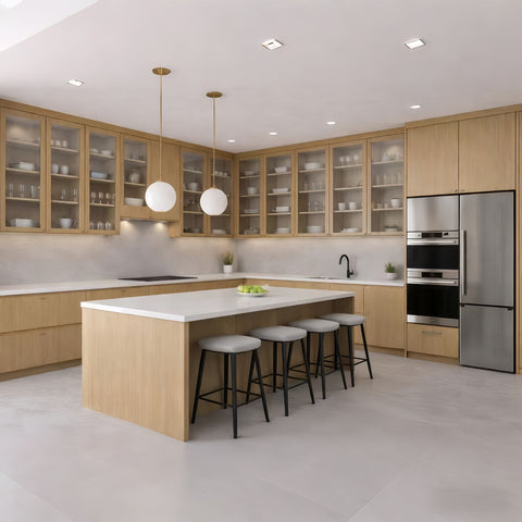 Natural Oak Frameless Euro-Style Kitchen Cabinets