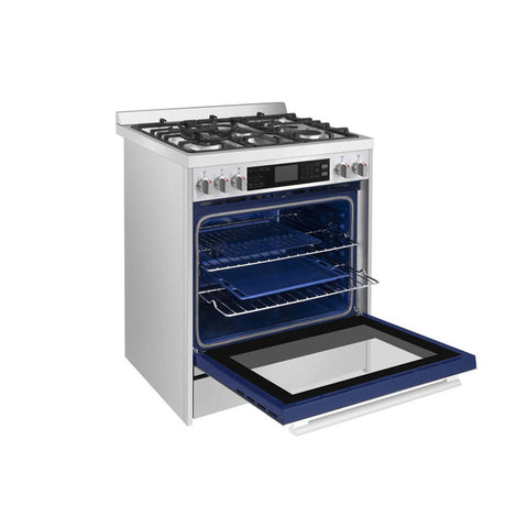 Robam G517K 30” Chef’s Favorite Convection Freestanding Gas Range, 5 Sealed Aluminum Burners w/Cast Iron rates (Wok Grate Included), 5 Cu. Ft. Oven with Blue Interior, 6 Cooking Modes