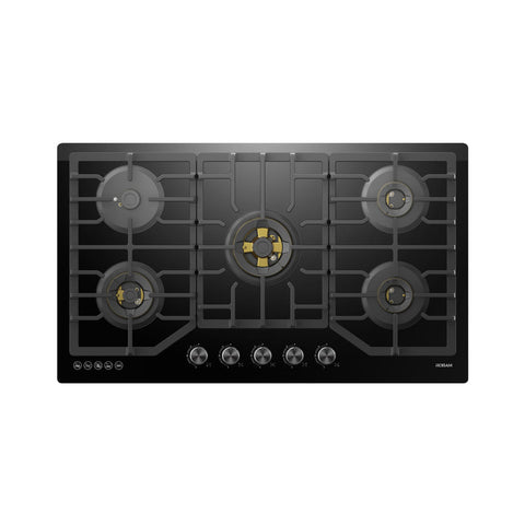 ROBAM Black Gold Series 36 in. 5-Burner 37,200 BTU Gas Cooktop with Brass Burners, Power Burner at 17,000 BTU, Waterproof from Water & Residues, Continuous Grates, Safety Flame Shutoff