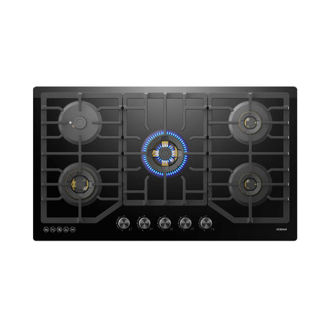 ROBAM Black Gold Series 36 in. 5-Burner 37,200 BTU Gas Cooktop with Brass Burners, Power Burner at 17,000 BTU, Waterproof from Water & Residues, Continuous Grates, Safety Flame Shutoff