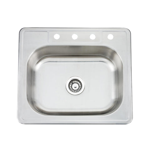 Drop-In Brushed Stainless Steel Single Bowl 4-Hole Kitchen Sink