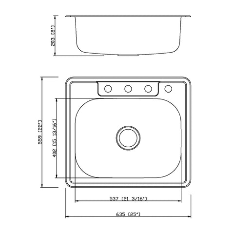 Drop-In Brushed Stainless Steel Single Bowl 4-Hole Kitchen Sink