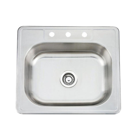 Drop-In 25-in x 22-in Brushed Stainless Steel Single Bowl 3-Hole Kitchen Sink