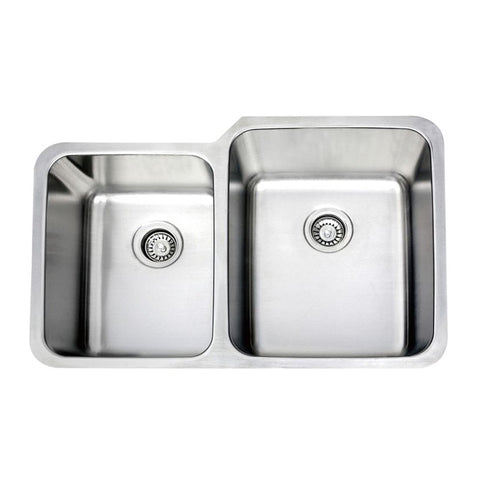 Undermount 31.87-in x 20.62-in Brushed Stainless Steel Double Offset Bowl Kitchen Sink