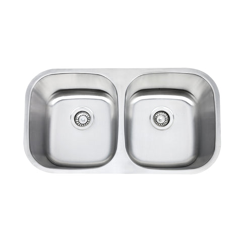 Undermount Brushed Stainless Steel Double Equal Bowl Kitchen Sink