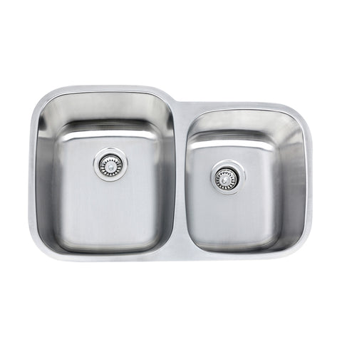 Undermount 31.75-in x 20.62-in Brushed Stainless Steel Double Offset Bowl Kitchen Sink