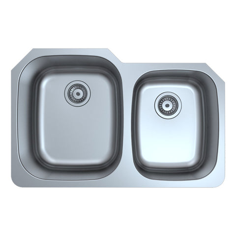 Undermount Brushed Stainless Steel Double Offset Bowl Kitchen Sink