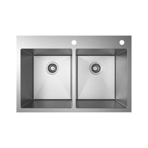 Undermount 304 Stainless Steel Double Bowl Handmade Sink APX-T3322H-S