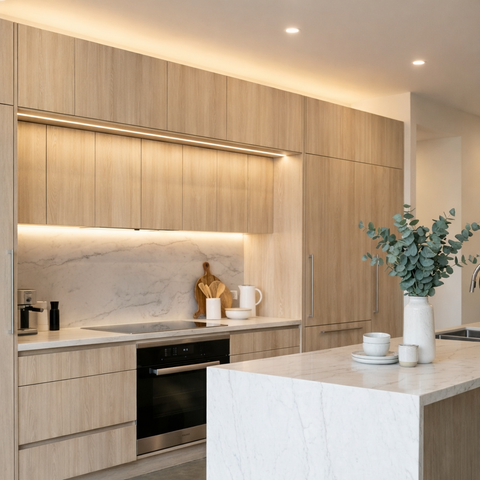 Texture Oak Frameless Flat Panel Kitchen Cabinets