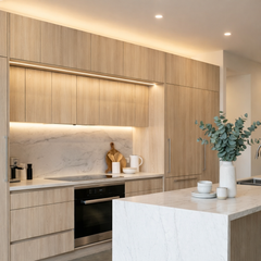 Texture Oak Frameless Flat Panel Kitchen Cabinets