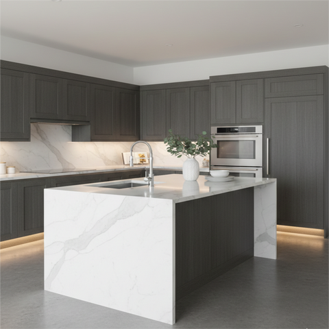 Textured Gray Shaker Frameless Euro-Style Kitchen Cabinets
