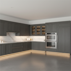 Textured Gray Shaker Frameless Euro-Style Kitchen Cabinets