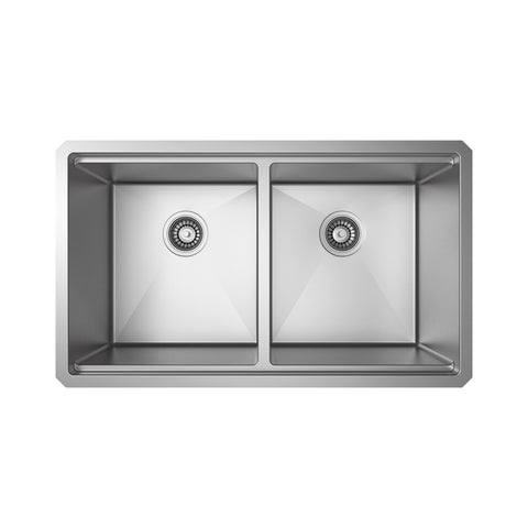Undermount Brushed Stainless Steel Double Equal Bowl Kitchen Sink APX-U3219H-L