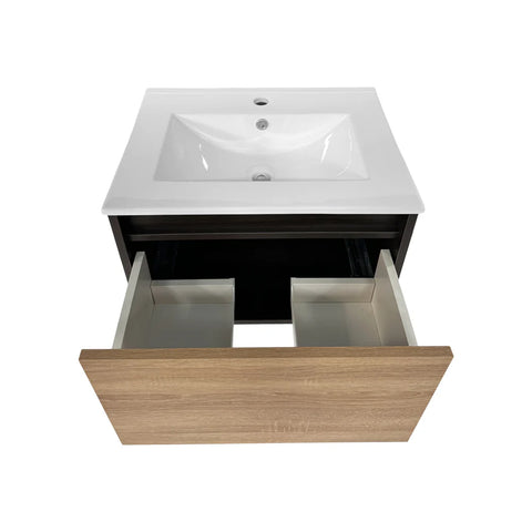 Modern Wall-Mounted Bathroom Vanity Cabinet with Wood Front Panel