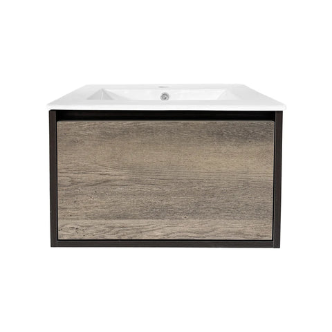 Modern Wall-Mounted Bathroom Vanity Cabinet with Gray Wood Front Panel