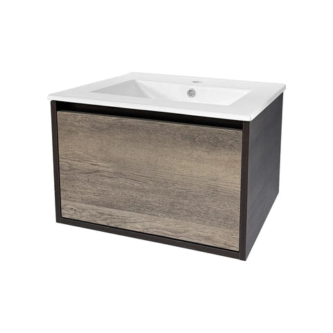 Modern Wall-Mounted Bathroom Vanity Cabinet with Gray Wood Front Panel