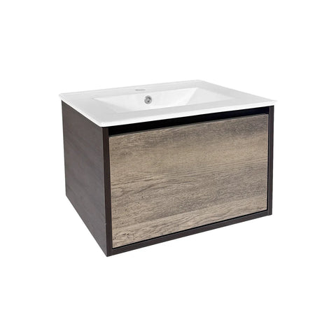 Modern Wall-Mounted Bathroom Vanity Cabinet with Gray Wood Front Panel