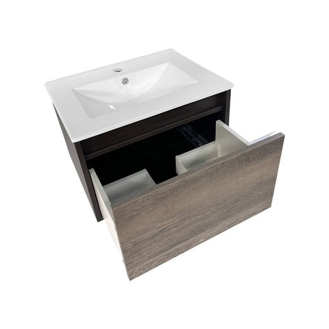 Modern Wall-Mounted Bathroom Vanity Cabinet with Gray Wood Front Panel