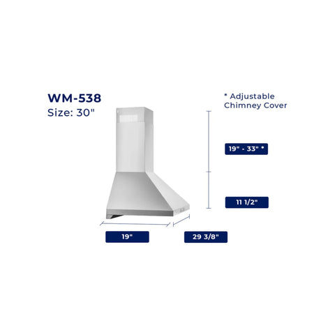 Hauslane Chef 30-in Convertible Stainless Steel Wall-Mounted Range Hood