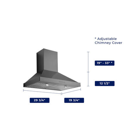 Hauslane Chef 30-in Convertible Black Stainless Steel Wall-Mounted Range Hood