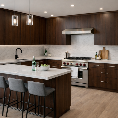 Textured Walnut Frameless Euro Style Kitchen Cabinets