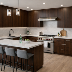 Textured Walnut Frameless Euro Style Kitchen Cabinets
