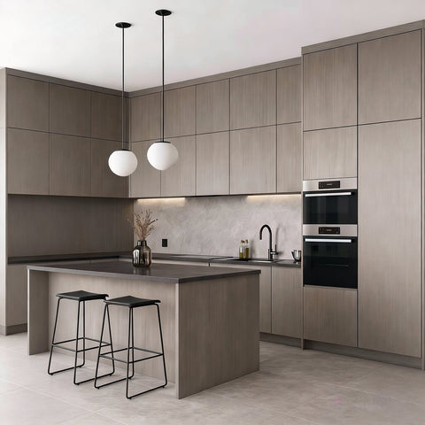 White Oak Frameless Modern Kitchen Cabinets