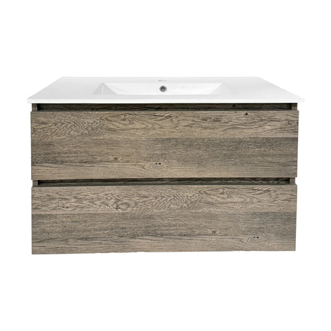 Modern Wall-Mounted Oak Wood Bathroom Vanity with Integrated Sink