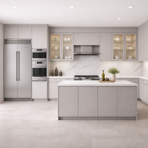 Sand Matte Flat Panel Frameless Style Kitchen Cabinets