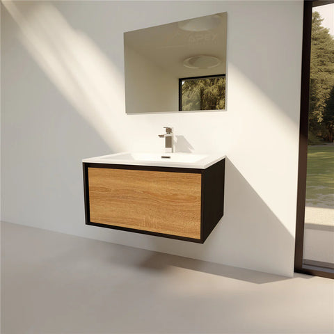Modern Wall-Mounted Bathroom Vanity Cabinet with Wood Front Panel