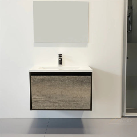 Modern Wall-Mounted Bathroom Vanity Cabinet with Gray Wood Front Panel