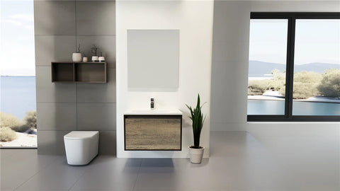 Modern Wall-Mounted Bathroom Vanity Cabinet with Gray Wood Front Panel