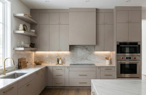 White Oak Flat Panel Euro Style Kitchen Cabinets