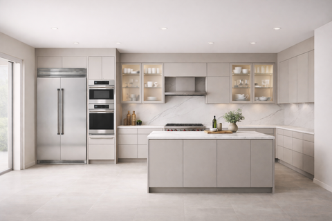 White Oak Flat Panel Euro Style Kitchen Cabinets