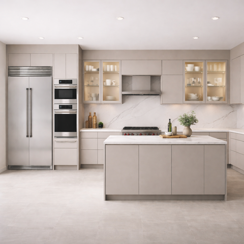 White Oak Flat Panel Euro Style Kitchen Cabinets