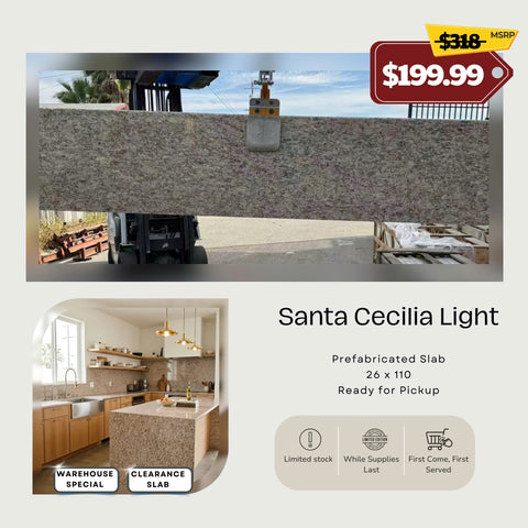 Santa Cecilia Light Granite Slab – Prefabricated Countertop 26" x 110"  Warehouse Clearance Deal