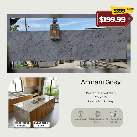 Armani Grey Prefabricated Quartz Slab 26" x 110" – Modern Style at a Clearance Price