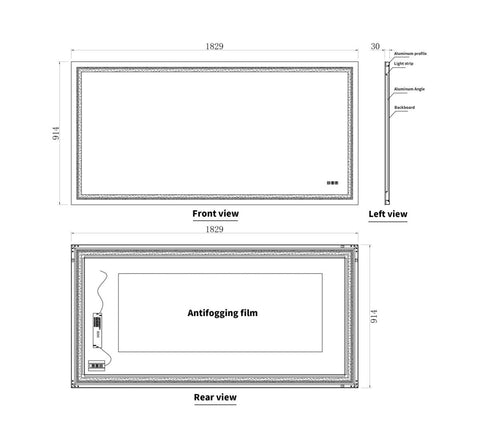 Arba 72" x 30" Frameless Rectangular Anti-Fog Adjustable LED Ligtht Bathroom Vanity Mirror in Silver