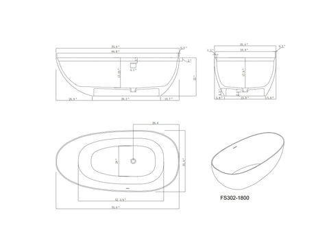 Arba 71" x 35" Freestanding Solid Surface Bathtub in Black Outside and White Inside