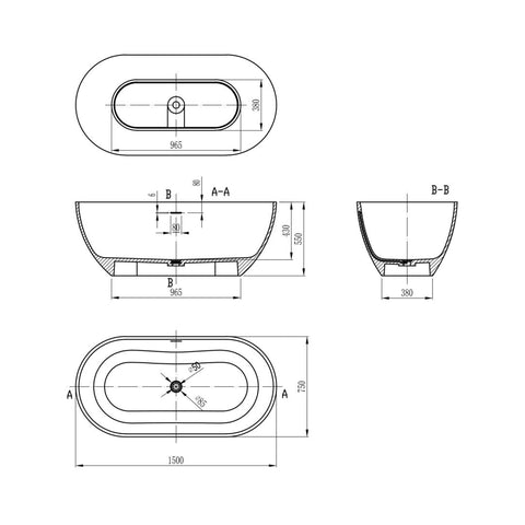 Arba 59" x 30" Freestanding Solid Surface Bathtub in Dark Gray