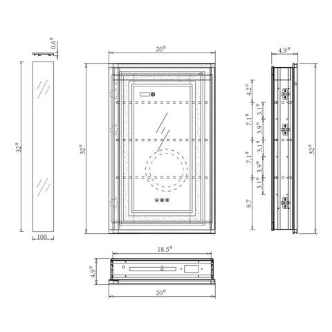 Arba 20" x 32" Rectangular Mirrored Anti-Fog Adjustable LED Light Medicine Cabinet With 3x Magnification Cosmetic Mirror