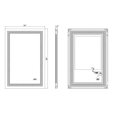 Arba 24" x 36" Frameless Rectangular Anti-Fog Adjustable LED Ligtht Bathroom Vanity Mirror With Magnifying Glass